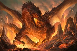 fire, Dragon, Teeth, Scales, Ruins, Lava, Smoke