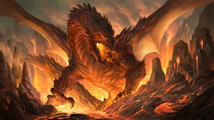 fire, Dragon, Teeth, Scales, Ruins, Lava, Smoke HD Wallpaper Desktop Background