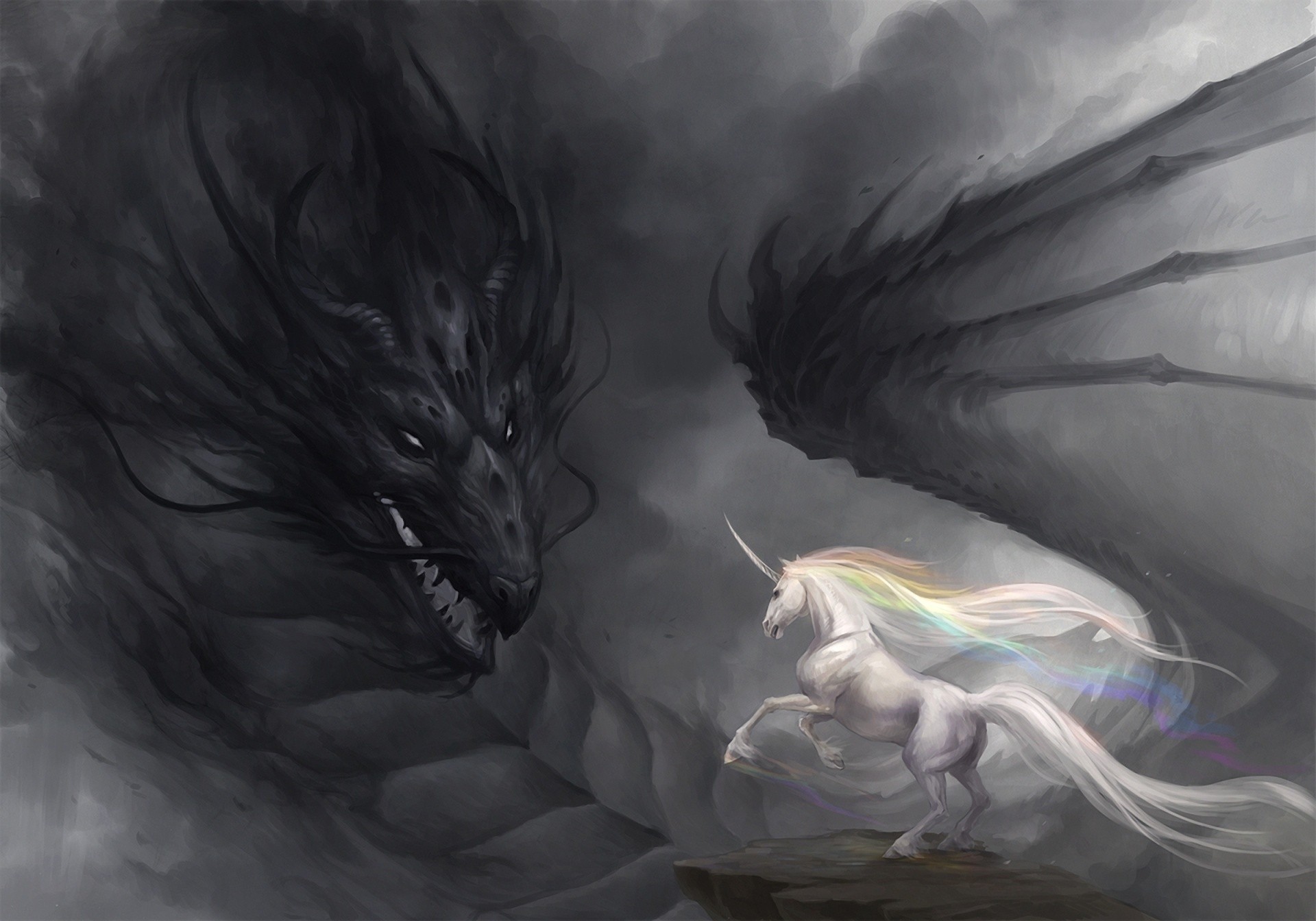 dragon, Unicorns Wallpaper