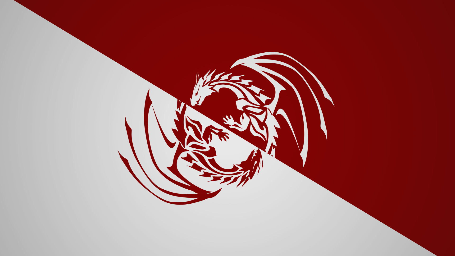 dragon, Ying Yang, Yin and Yang, Red, White Wallpaper