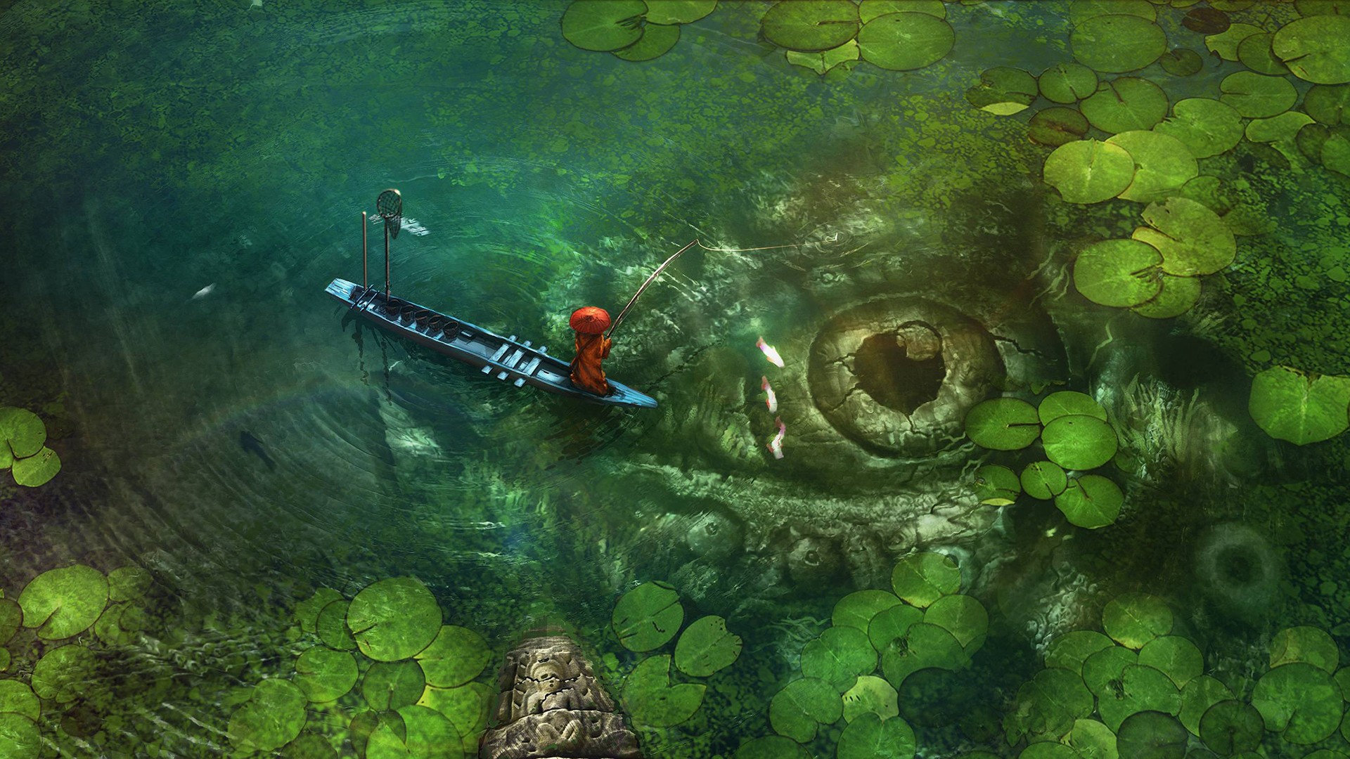 lake, Fishing, Boat, Fish, Fantasy art, Fisherman ...