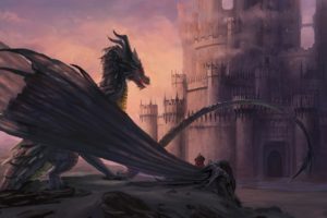 dragon, Castle, Fantasy art, Artwork