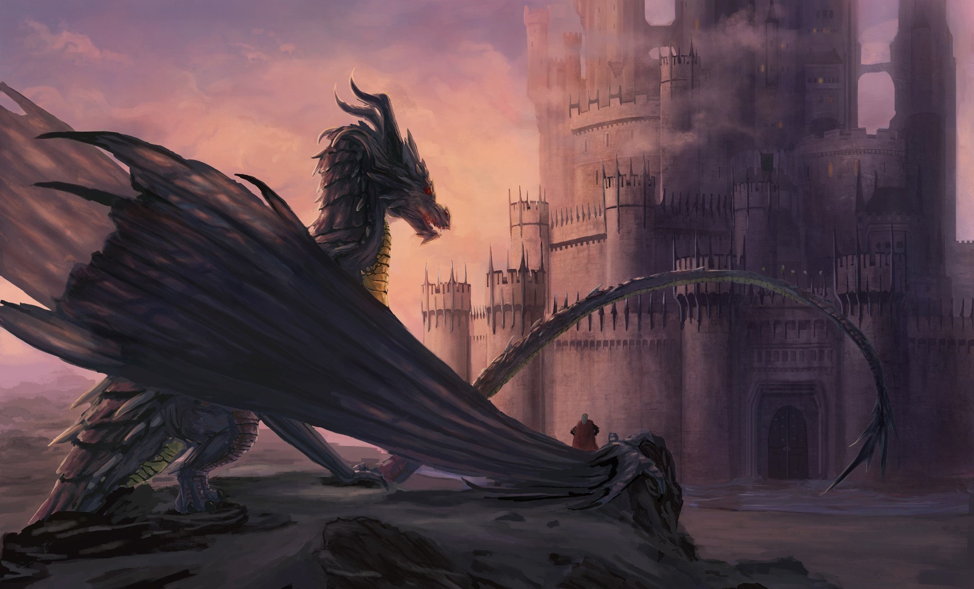 dragon, Castle, Fantasy art, Artwork Wallpaper