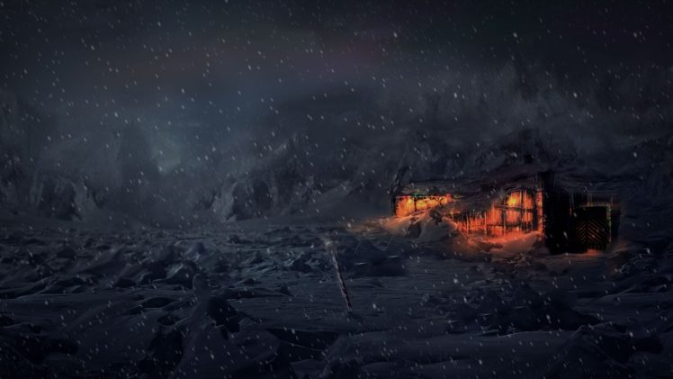 fantasy art, Snow, Lights, North pole HD Wallpaper Desktop Background