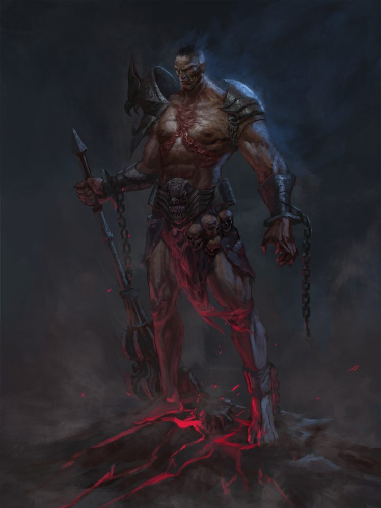 drawing, Warrior, Fantasy art, Armor, Weapon, Skull, Chains HD Wallpaper Desktop Background