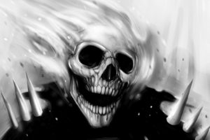 skull, Monochrome, Fantasy art, Artwork, Ghost Rider