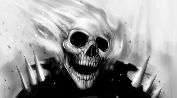 skull, Monochrome, Fantasy art, Artwork, Ghost Rider HD Wallpaper Desktop Background