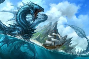 dragon, Ship, Fantasy art, Artwork, Split view