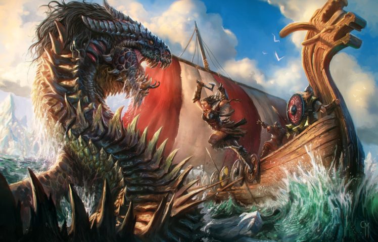 warrior, Fantasy art, Dragon, Ship HD Wallpaper Desktop Background