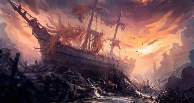 fantasy art, Ship, Artwork HD Wallpaper Desktop Background