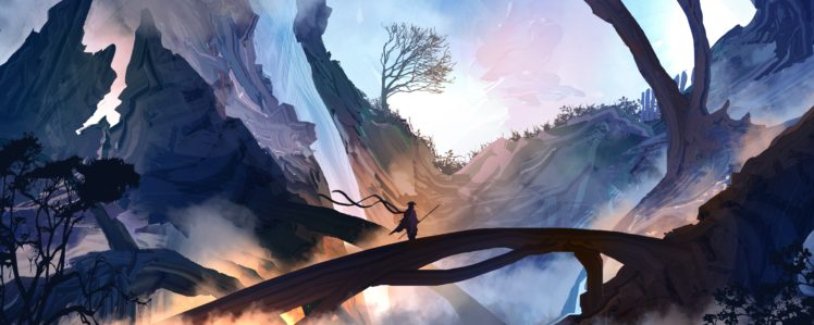 fantasy art, Mountains, Mist, Samurai HD Wallpaper Desktop Background