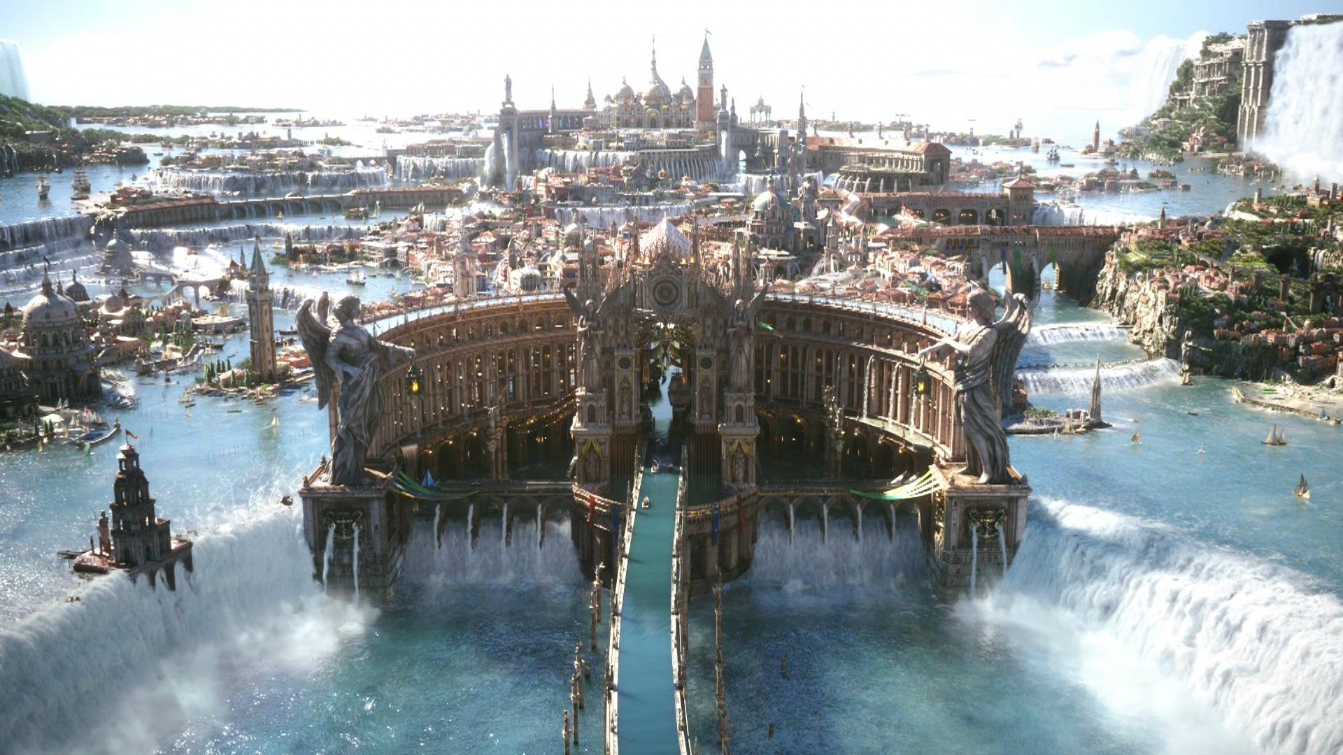 fantasy art, City, Waterfall, Final Fantasy, Final Fantasy XV Wallpaper