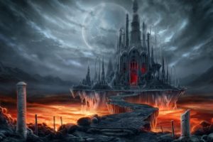 Doomsday Castle, Fantasy art, Lava