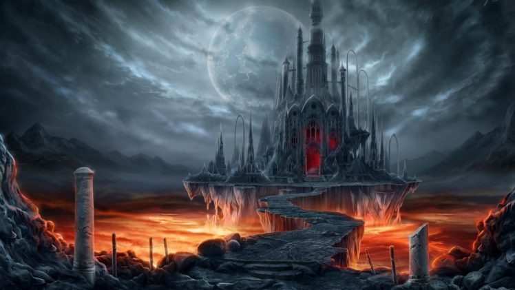 Doomsday Castle, Fantasy art, Lava HD Wallpaper Desktop Background
