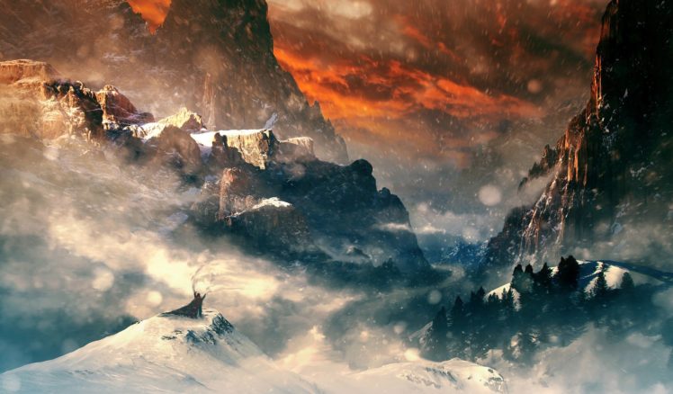mountains, Artwork, Fantasy art HD Wallpaper Desktop Background