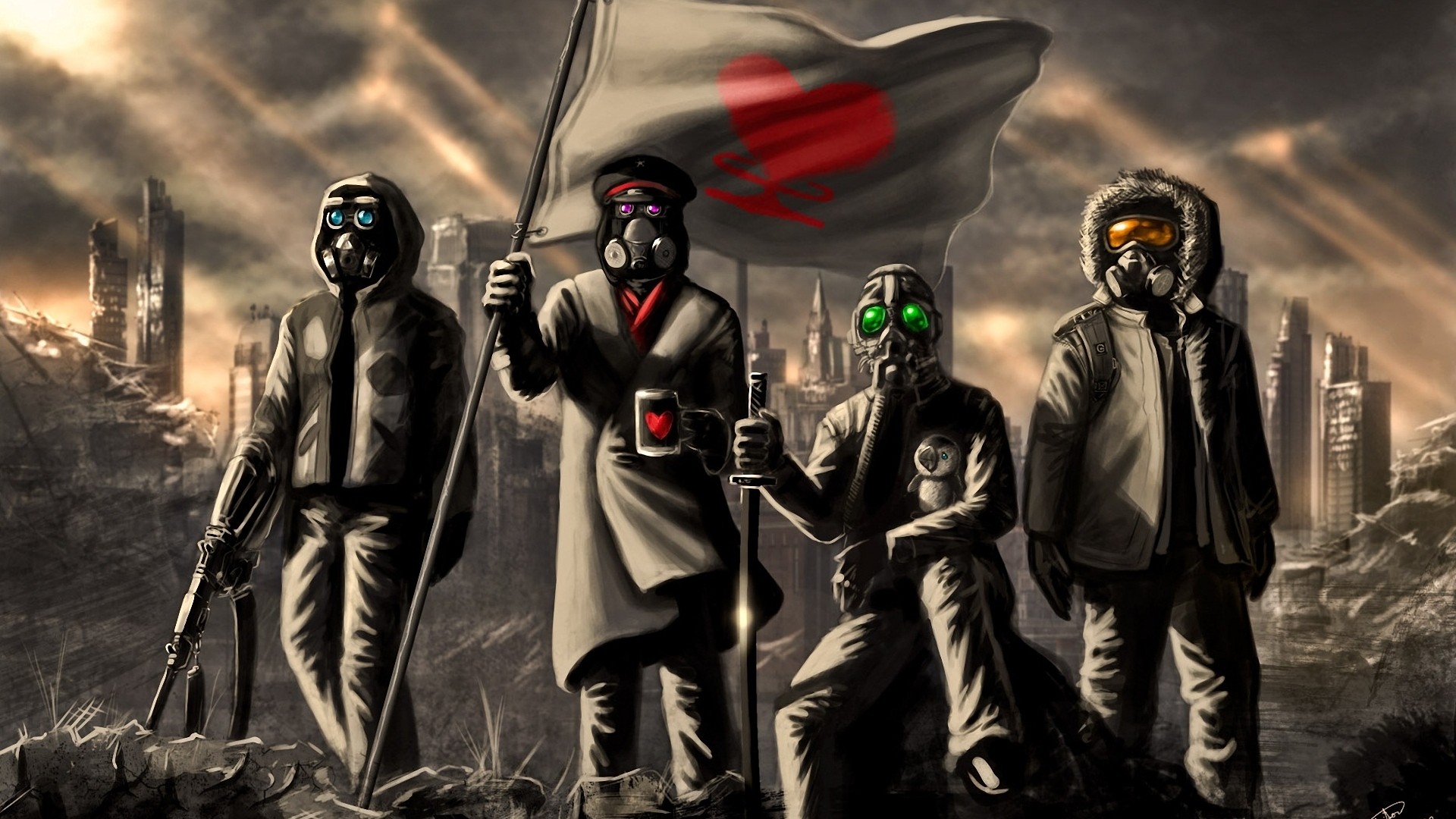 gas masks, Anime, Gone with the Blastwave, Romantically Apocalyptic, Digital art Wallpaper