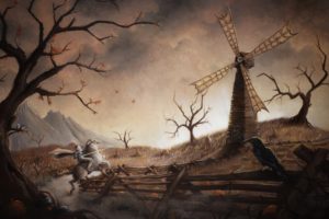 knight, Don Quijote, Fantasy art, Artwork, Windmills