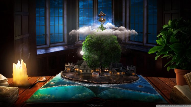 fantasy art, House, Trees, Village HD Wallpaper Desktop Background