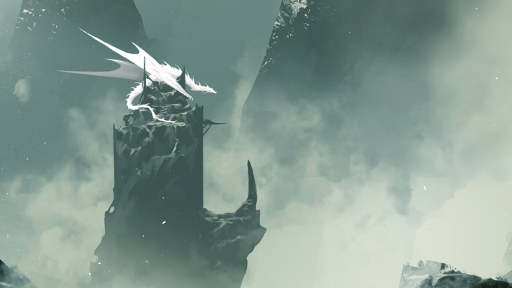 fantasy art, Dragon, White, Mist, Minimalism HD Wallpaper Desktop Background