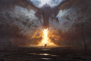 dragon, Fire, Fantasy art, Digital art, Dark fantasy