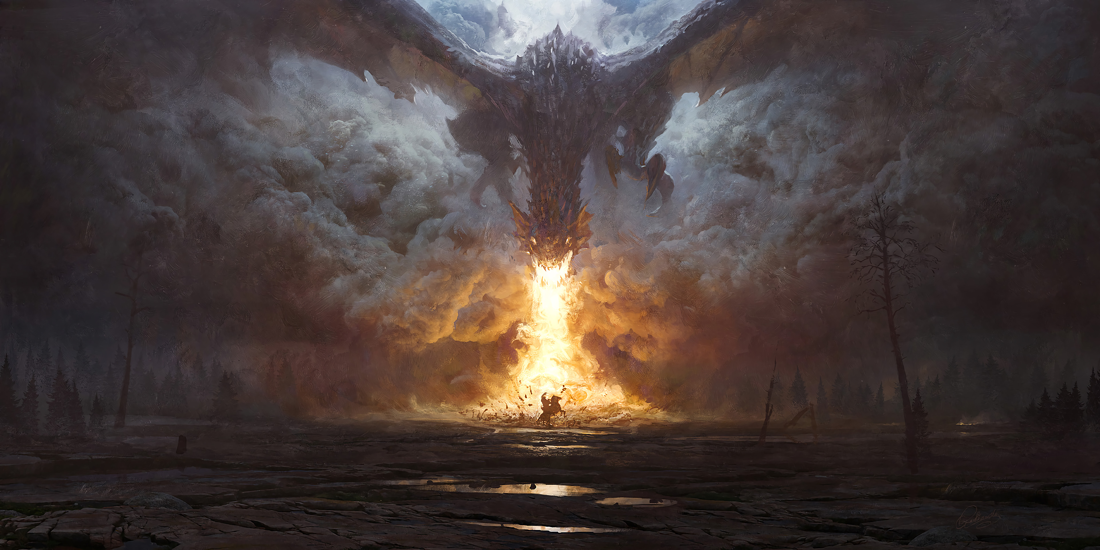 dragon, Fire, Fantasy art, Digital art, Dark fantasy Wallpapers HD
