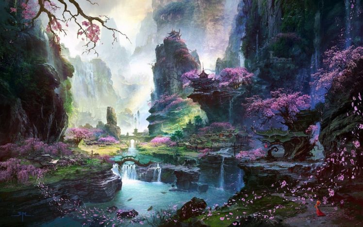fantasy art, Cherry blossom HD Wallpaper Desktop Background
