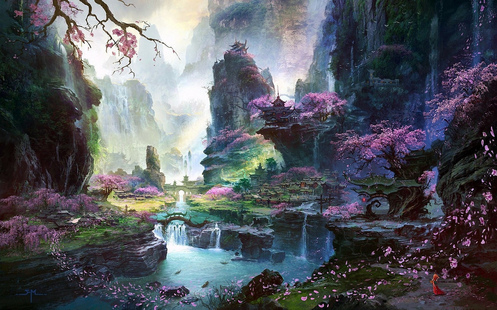 fantasy art, Cherry blossom Wallpaper