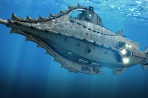 Jules Verne, Digital art, Fantasy art, Underwater, Submarine, Sea, Sun rays, Blue, 20000 Leagues Under the Sea