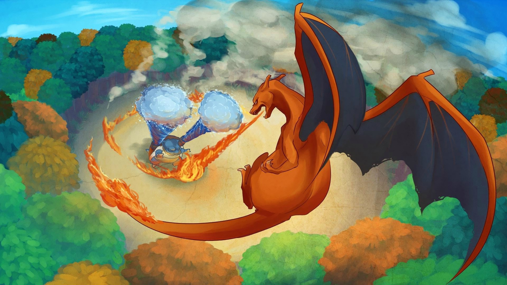 Charizard, Blastoise, Pokémon, Artwork, Fantasy art, Fire, Dragon, Water Wallpaper