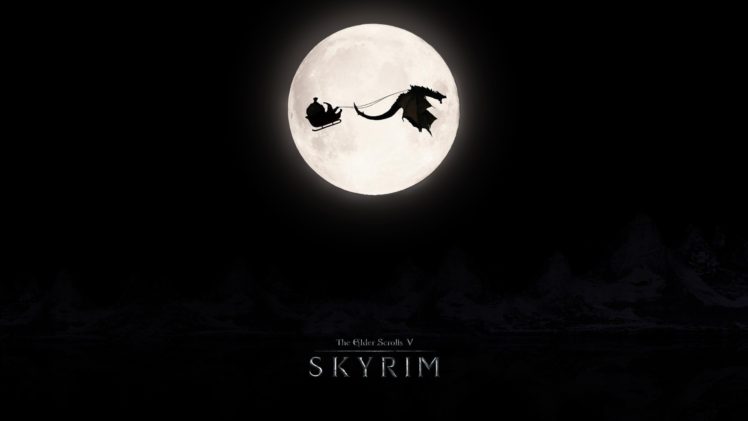 Santa Claus, The Elder Scrolls V: Skyrim, Dragon, Moon HD Wallpaper Desktop Background