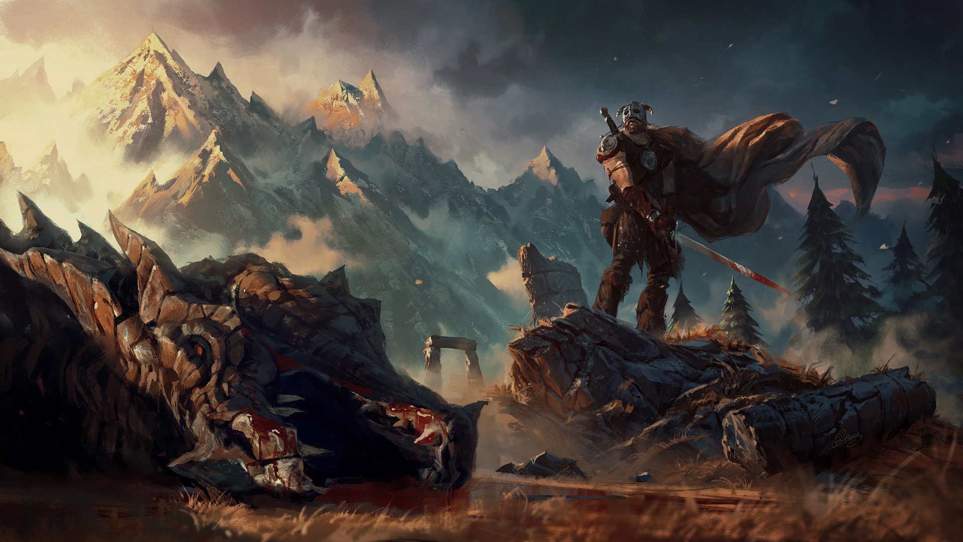 fantasy art, Artwork, Video games, The Elder Scrolls V: Skyrim Wallpaper