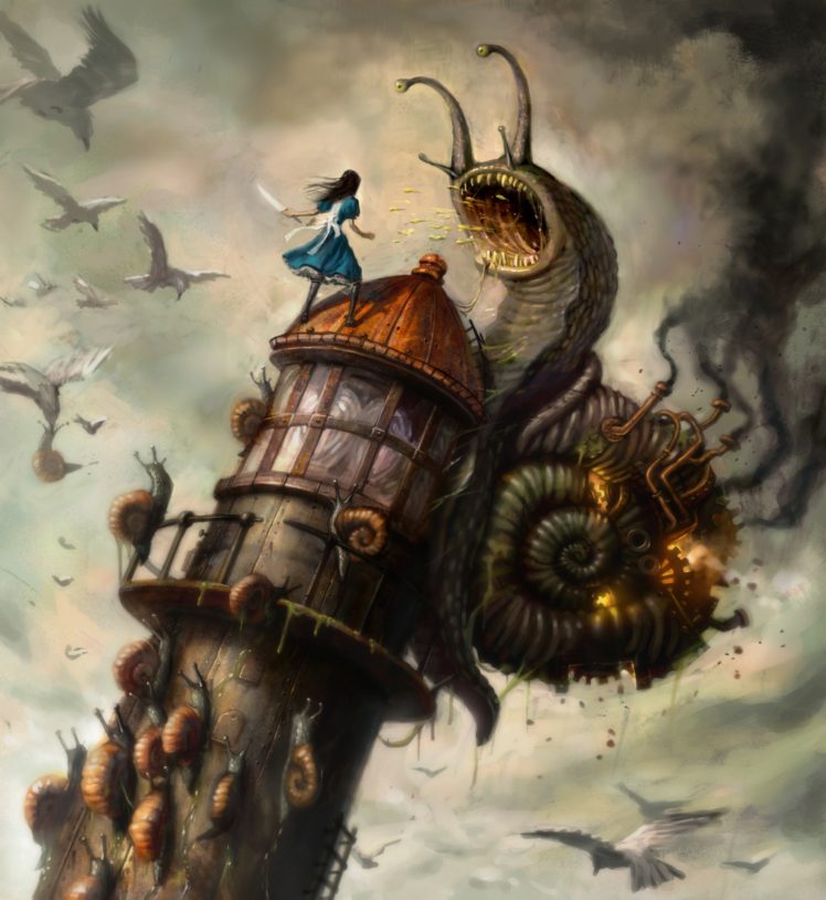 Alice, Snail, Alice: Madness Returns, Fire, Light house, Video games, Fantasy art HD Wallpaper Desktop Background