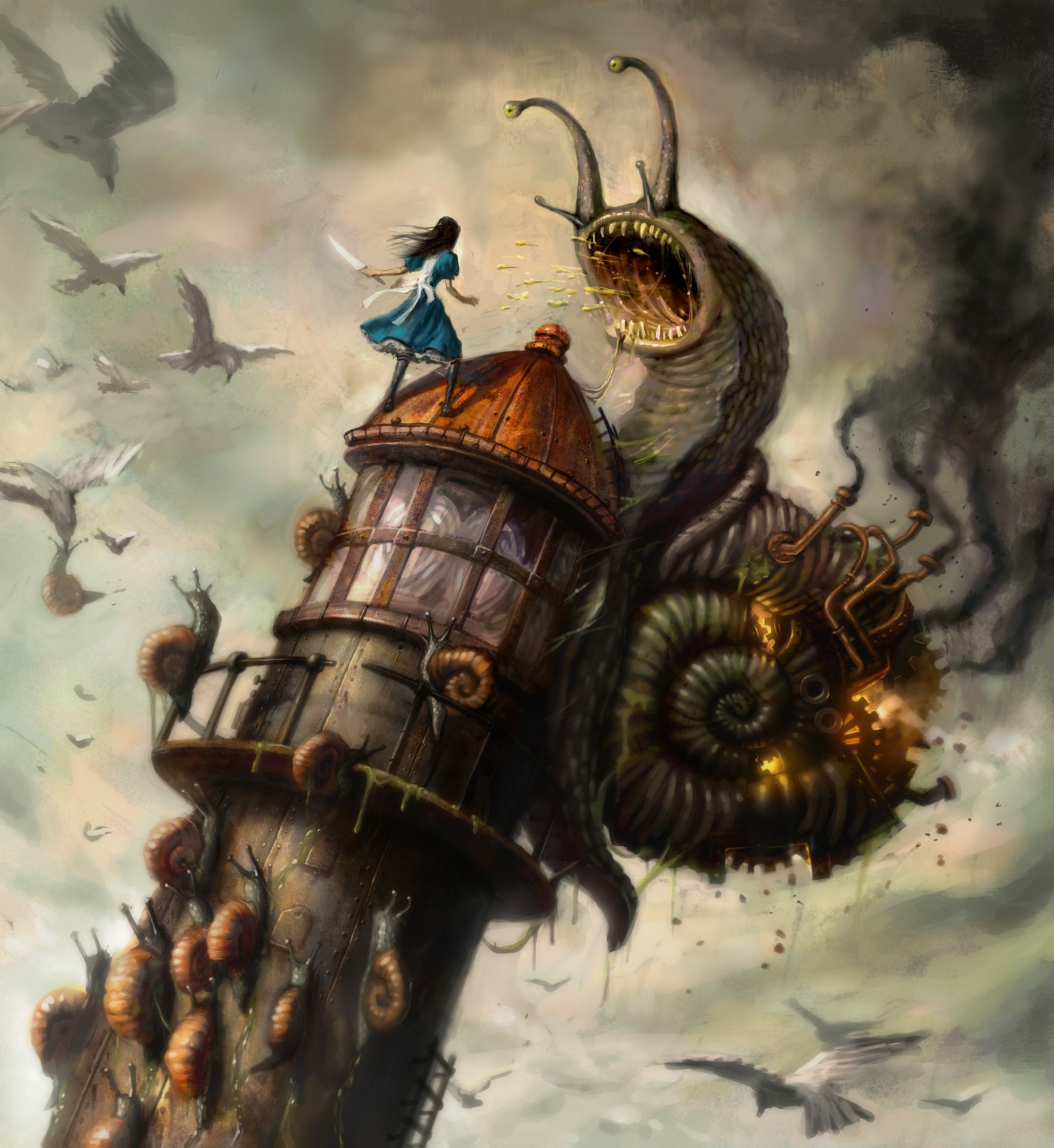 Alice, Snail, Alice: Madness Returns, Fire, Light house, Video games, Fantasy art Wallpaper
