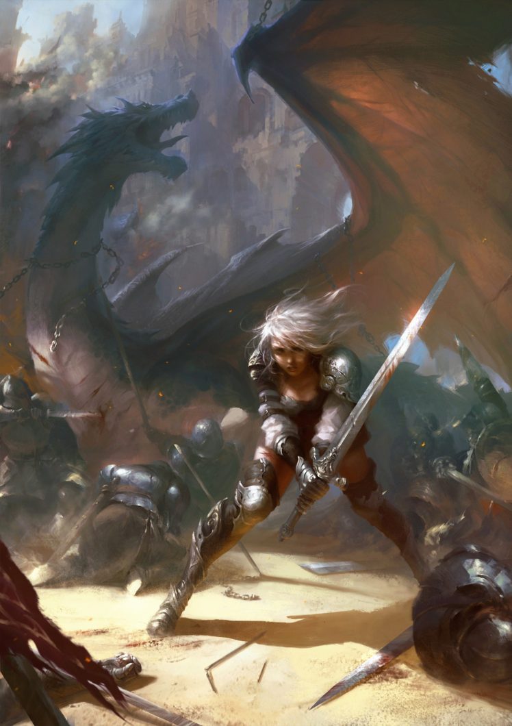 warrior, Fantasy art, Dragon HD Wallpaper Desktop Background