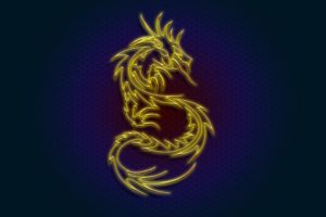 dragon, Gold, Blue background, Artwork
