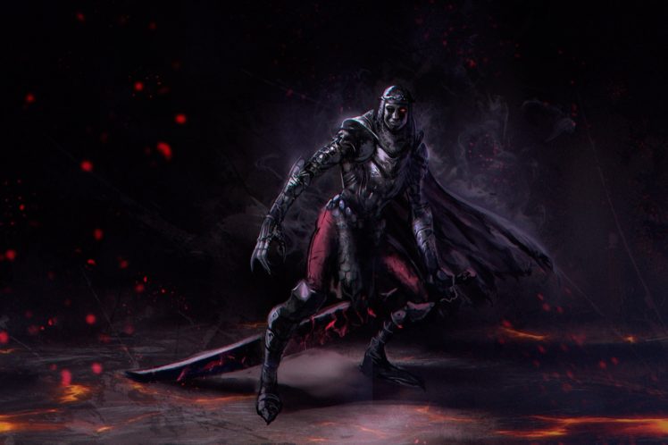 skeleton, Lava, Sword, Armor, Dark fantasy, Fantasy art HD Wallpaper Desktop Background