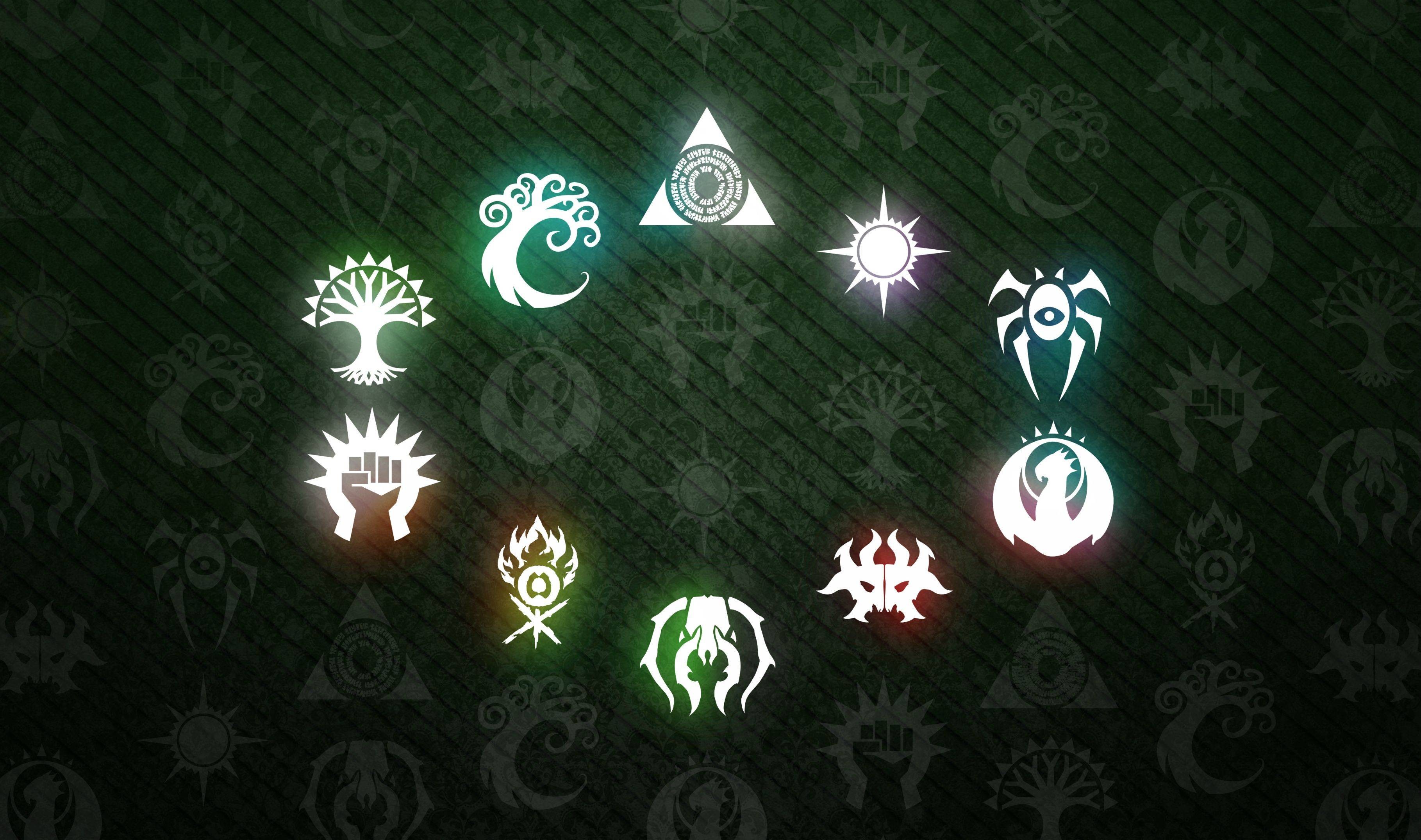 mathematics, Symbols, Trees, Fire, Dragon, Skull, Magic: The Gathering, Golgari, Simic, Orzhov, Azorius, Selesnya, Boros, Rakdos, Gruul, Dimir, Izzet, Guilds Wallpaper