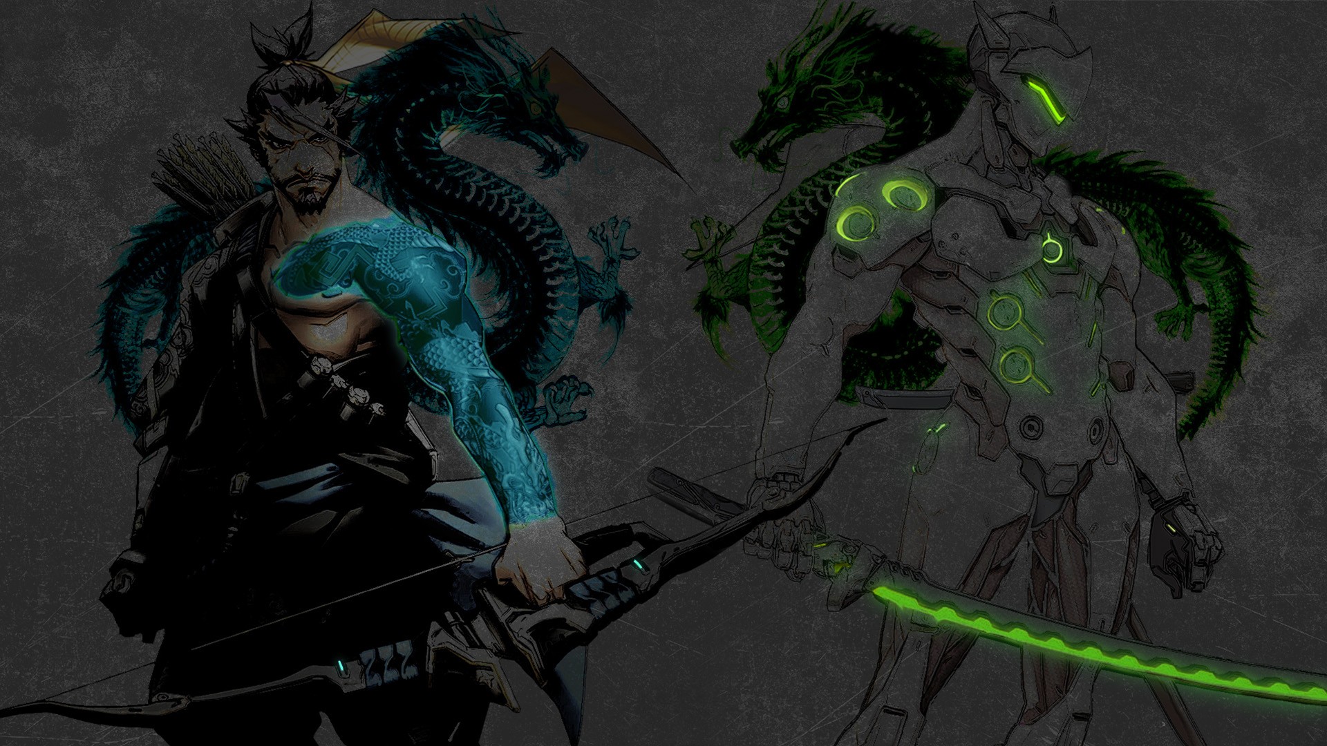 Genji Shimada, Hanzo Shimada, Hanzo (Overwatch), Archer, Warrior, Genji (Overwatch), Overwatch, Arrows, Fantasy art Wallpaper