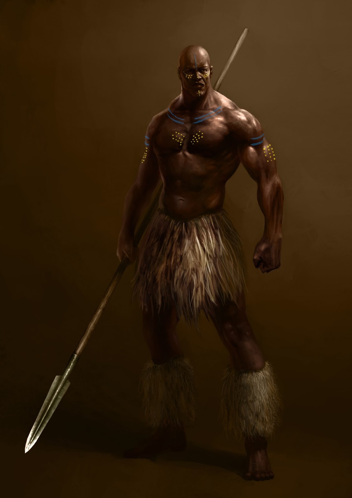 warrior, Bodybuilder, Looking at viewer, Ancient, Old, KwaZulu Natal, Fantasy art, Weapon, Spear, South African Wallpaper