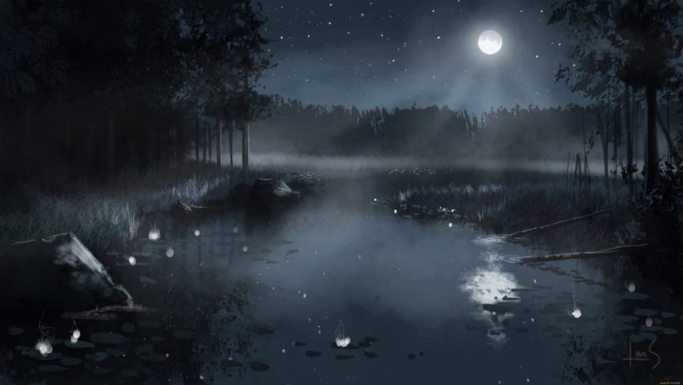 fantasy art, Night, Moon HD Wallpaper Desktop Background