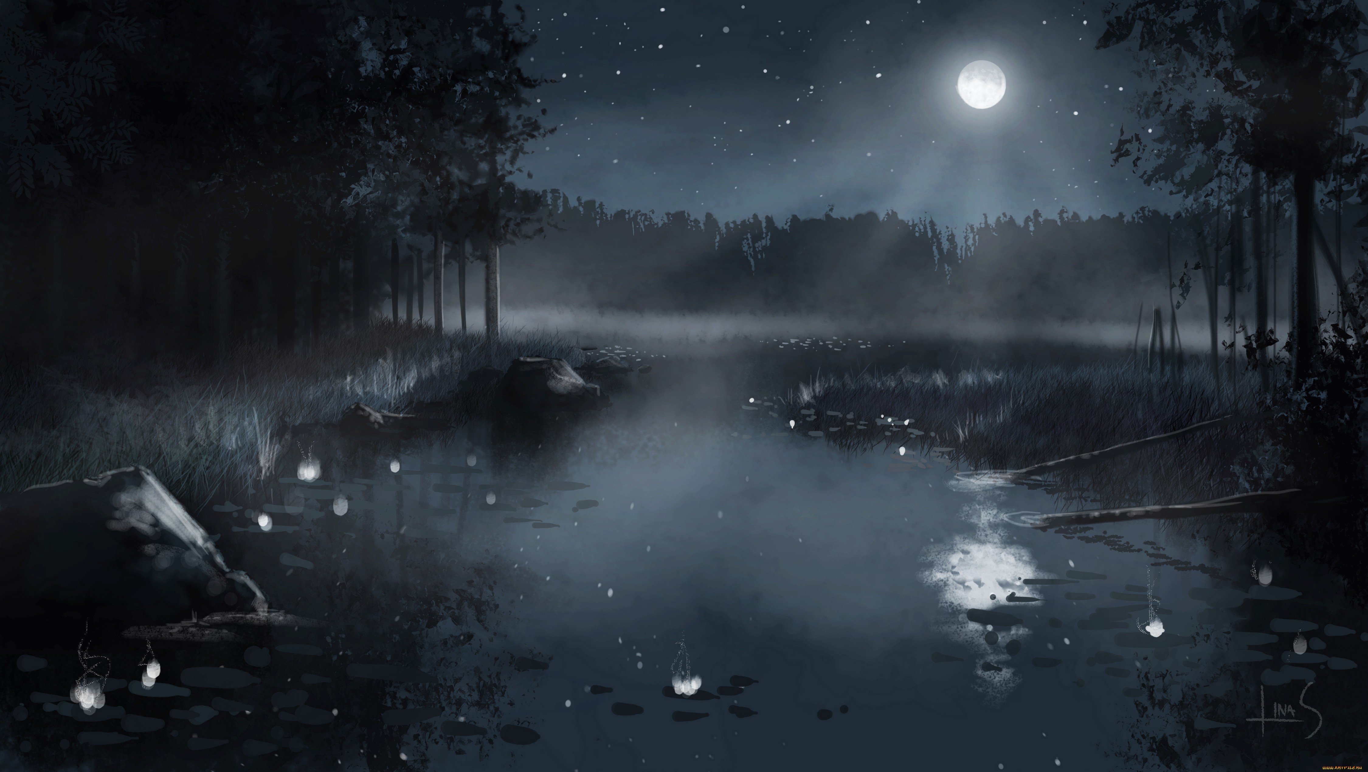 fantasy art, Night, Moon Wallpaper