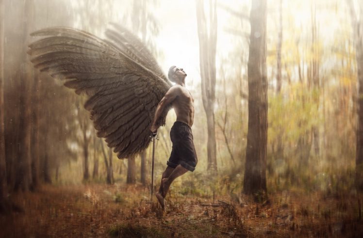 men, Fantasy art, Angel, Wings, Shirtless HD Wallpaper Desktop Background