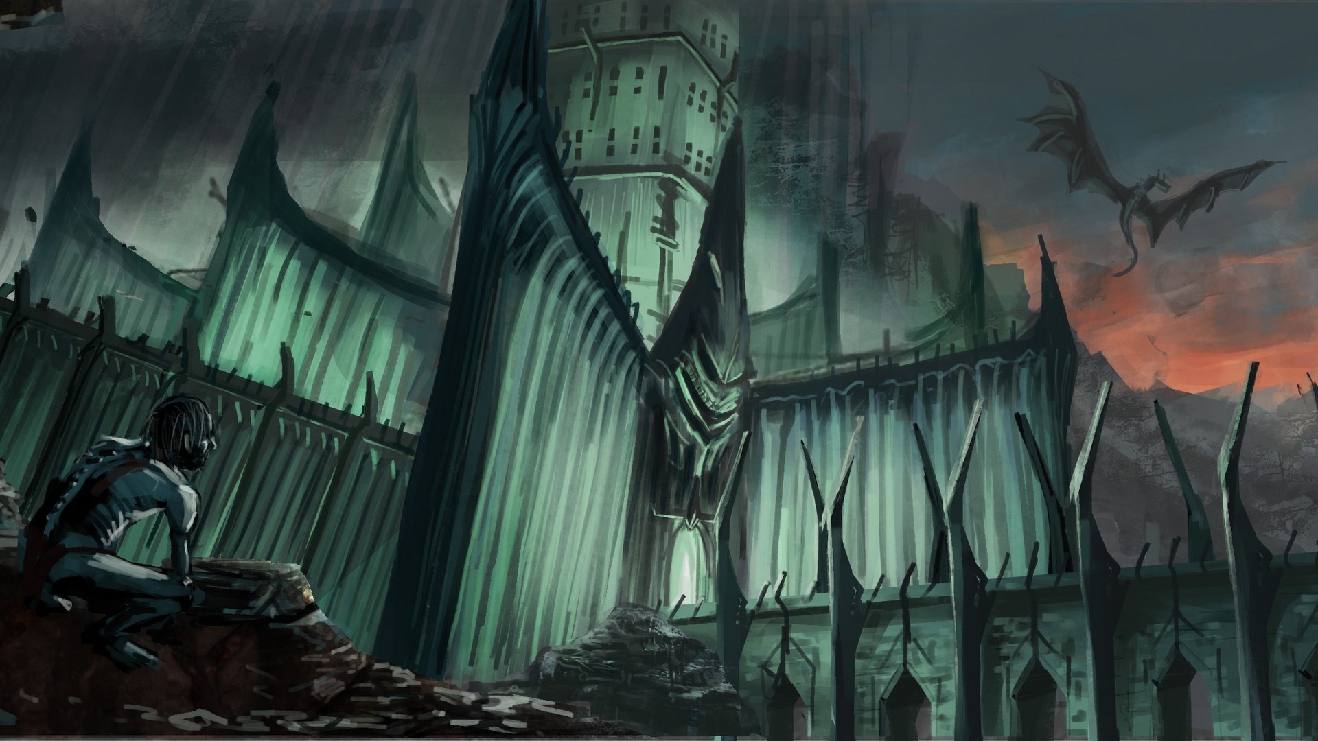 Nazg l Gollum Fantasy Art Artwork Digital Art Mountains Dragon Building Horror Dark 