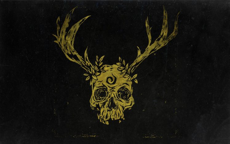 skull, Minimalism, Black background, Fantasy art, Deer, Dark, Artwork HD Wallpaper Desktop Background