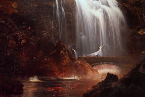 fantasy girl, Waterfall, Fantasy art