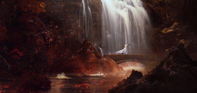 fantasy girl, Waterfall, Fantasy art HD Wallpaper Desktop Background