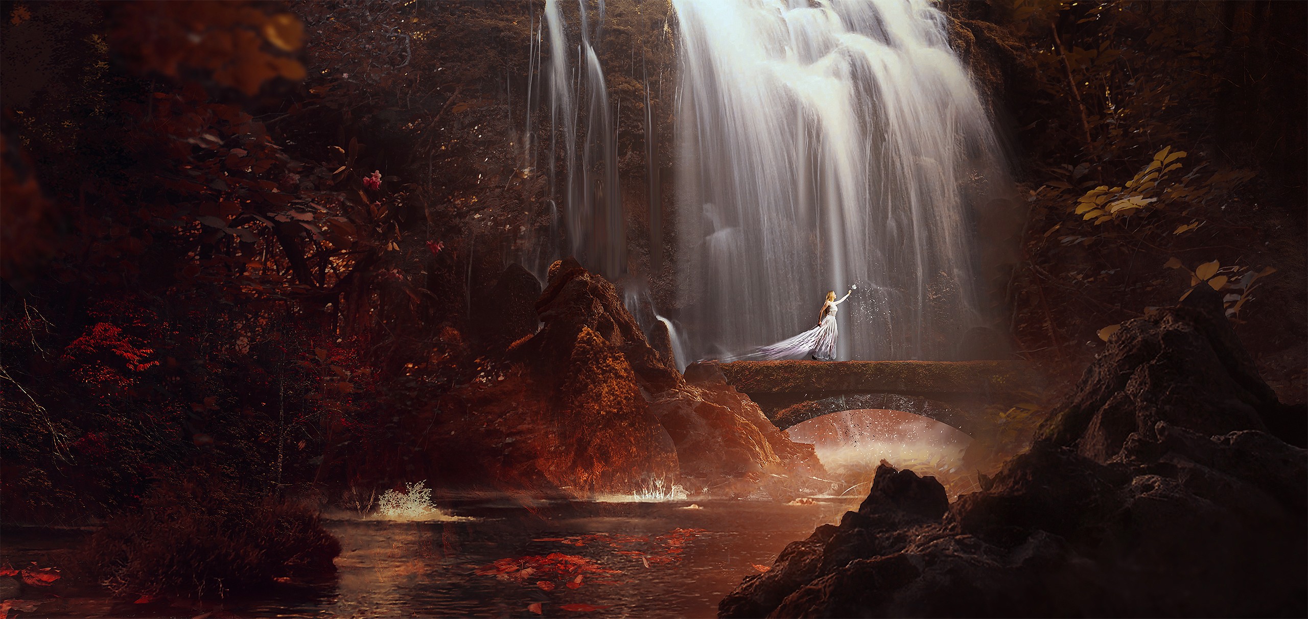 fantasy girl, Waterfall, Fantasy art Wallpaper