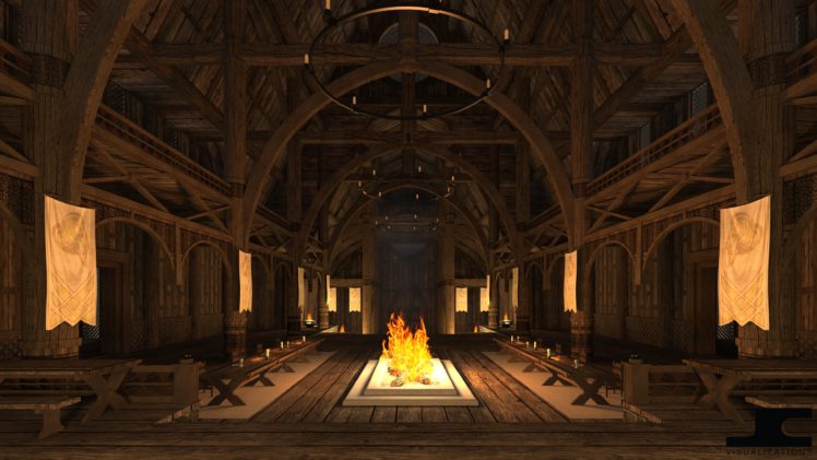 Dragonsreach, The Elder Scrolls V: Skyrim, Render, Interior, CGI, JC Visualizations HD Wallpaper Desktop Background