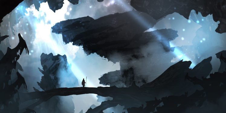 fantasy art, Cave, Blue, Landscape HD Wallpaper Desktop Background