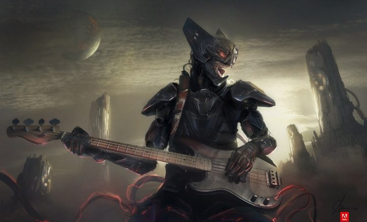 fantasy art, Guitar, Moon HD Wallpaper Desktop Background
